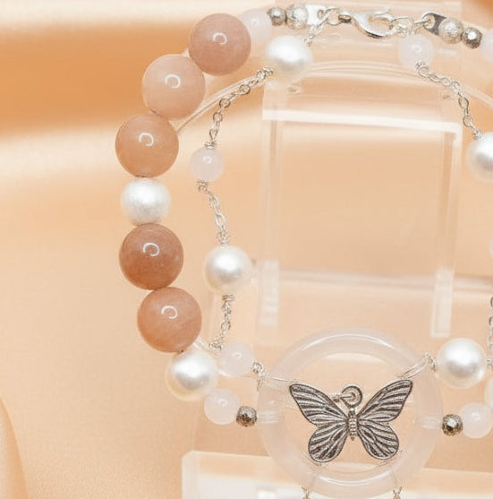 Sunstone And Natural Pearl Bracelet