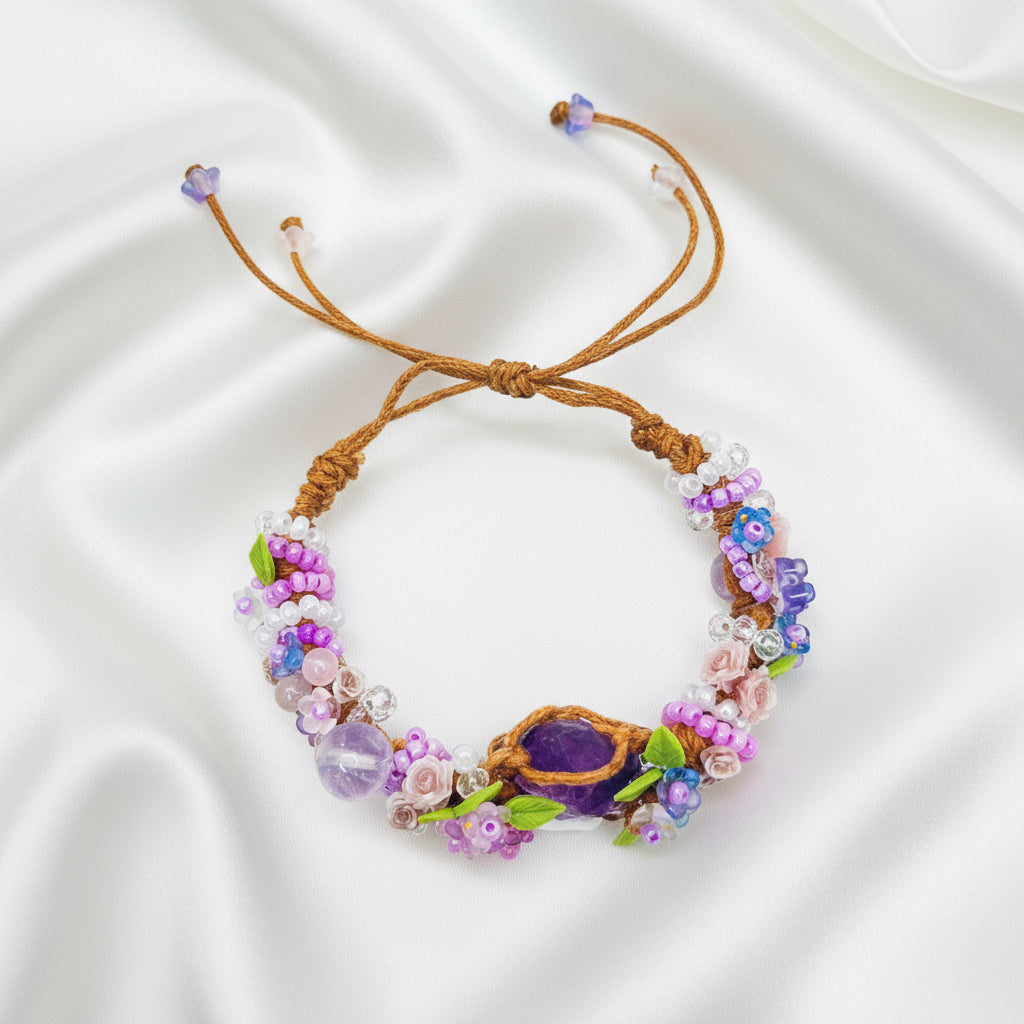 Flower and Raw Amethyst Bracelet