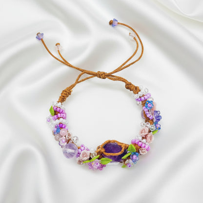 Flower and Raw Amethyst Bracelet