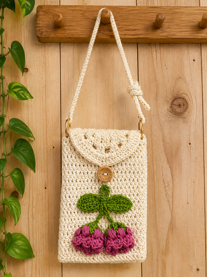 Cute Cherry Crochet Crossbody Bag for Women - Handmade Knit Mini Phone Purse