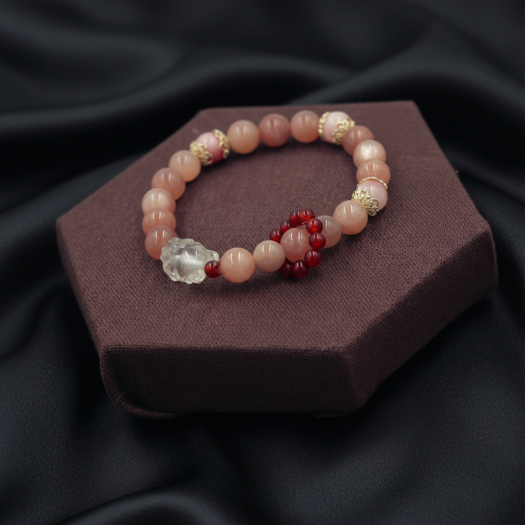 Sunstone Bracelet With Transparent White Quartz Fox