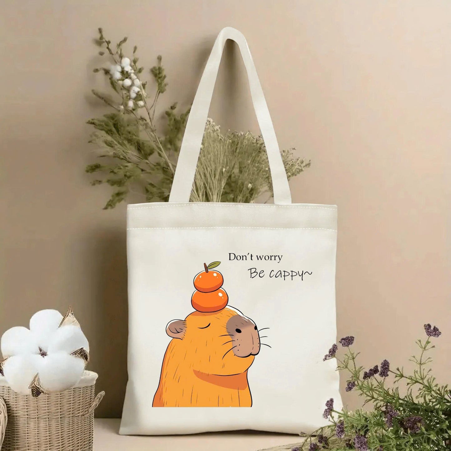 Hand-Painted Capybara Canvas Tote Bag