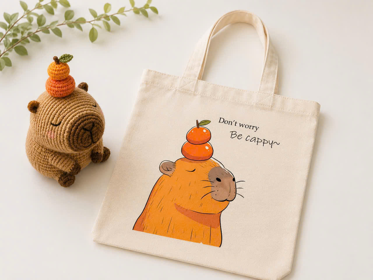 Hand-Painted Capybara Canvas Tote Bag