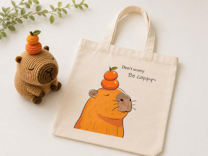 Hand-Painted Capybara Canvas Tote Bag