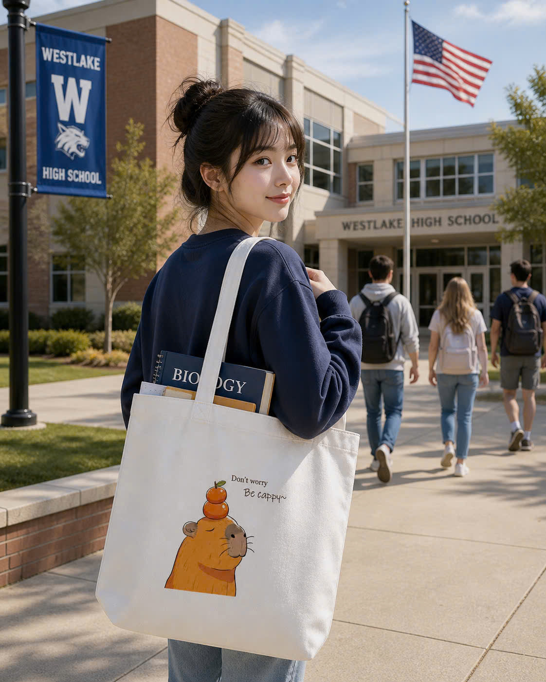 Hand-Painted Capybara Canvas Tote Bag