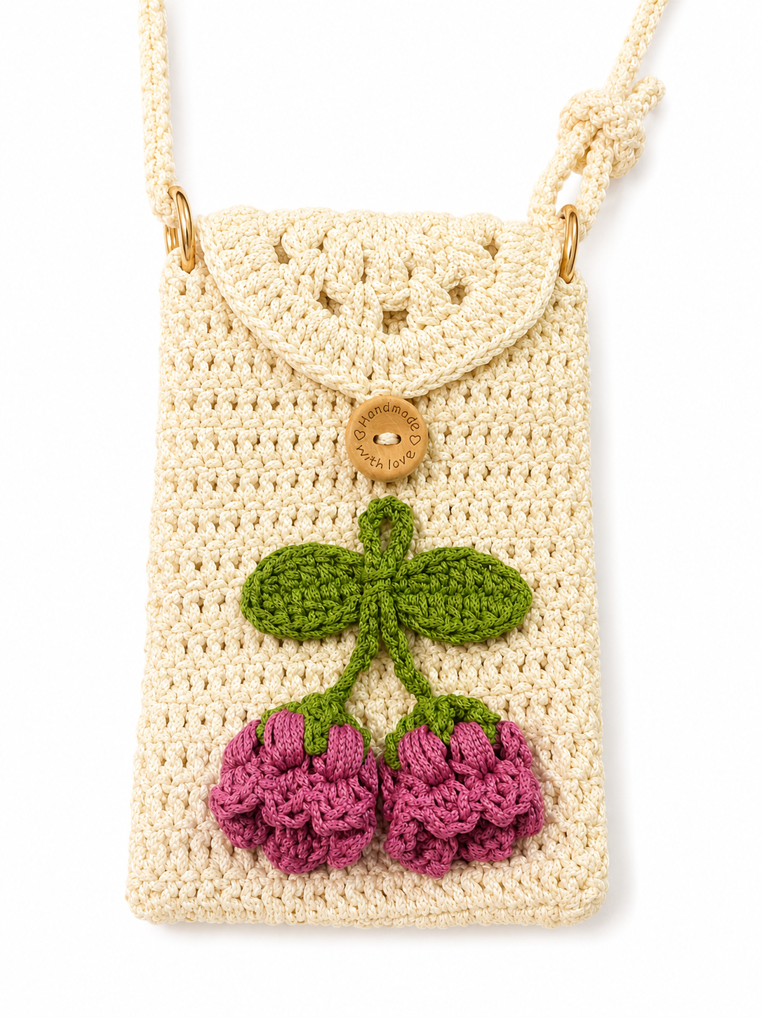 Cute Cherry Crochet Crossbody Bag for Women - Handmade Knit Mini Phone Purse