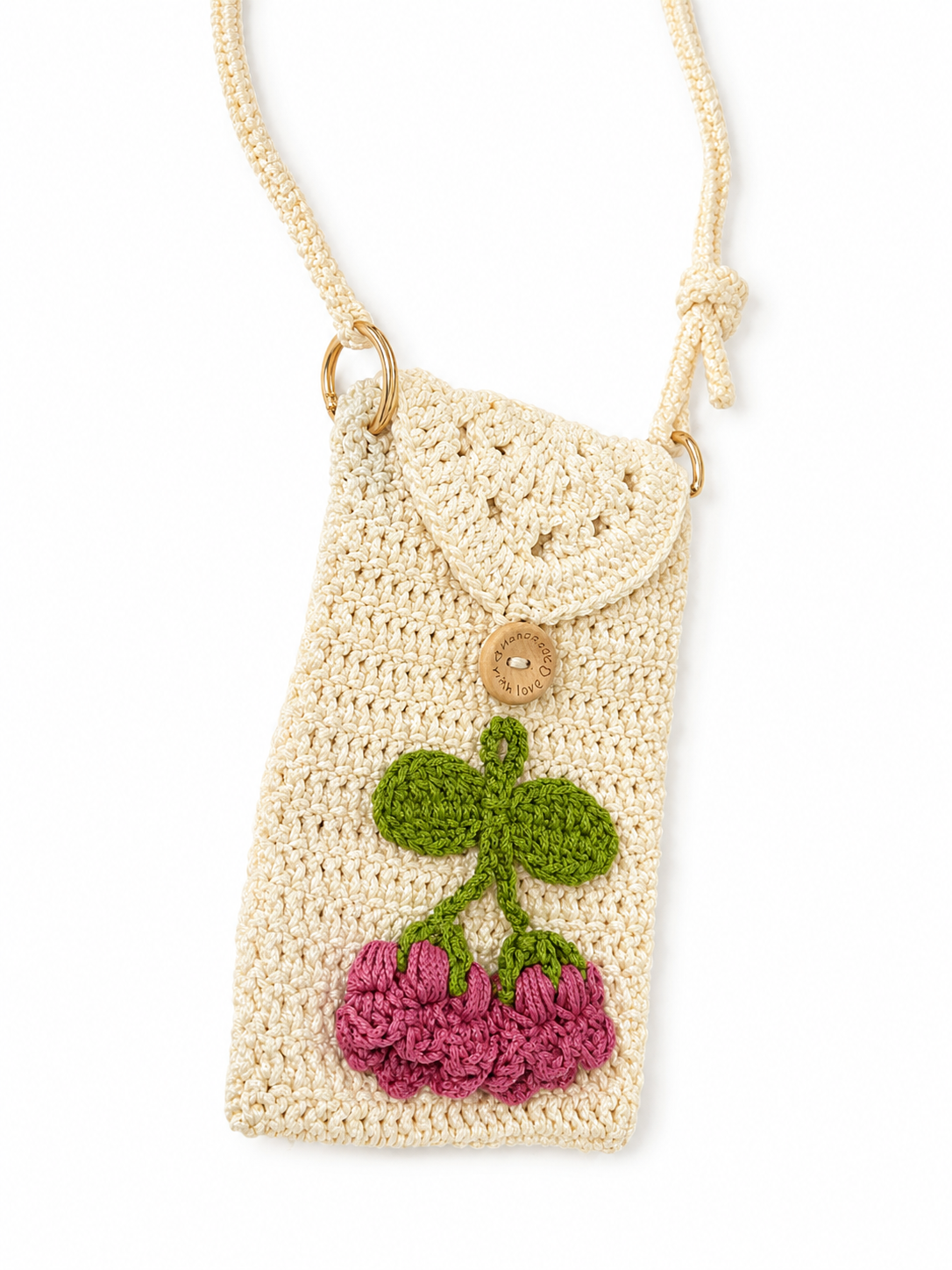 Cute Cherry Crochet Crossbody Bag for Women - Handmade Knit Mini Phone Purse