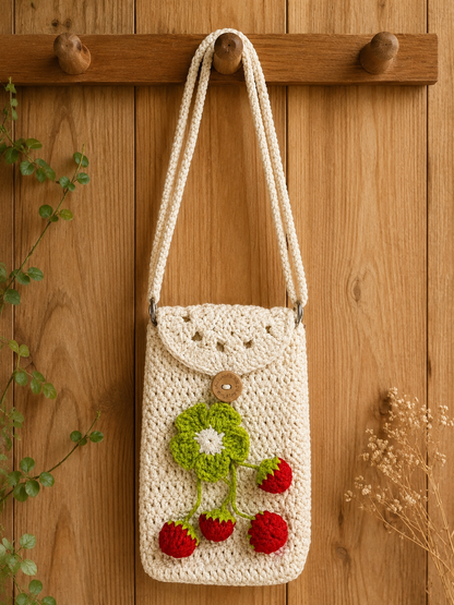 Handmade Crochet Strawberry Phone Bag