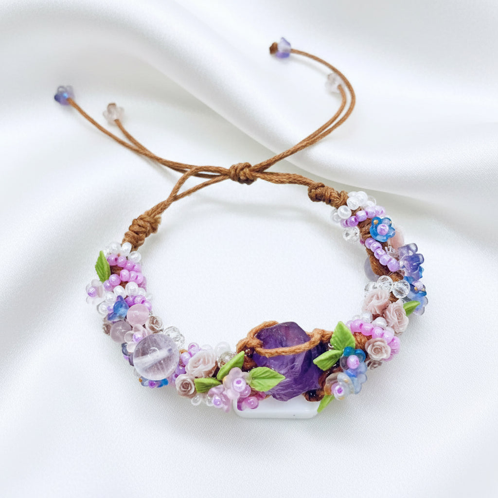 Flower and Raw Amethyst Bracelet