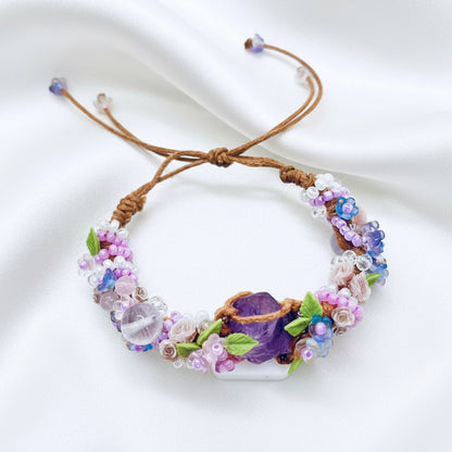 Flower and Raw Amethyst Bracelet