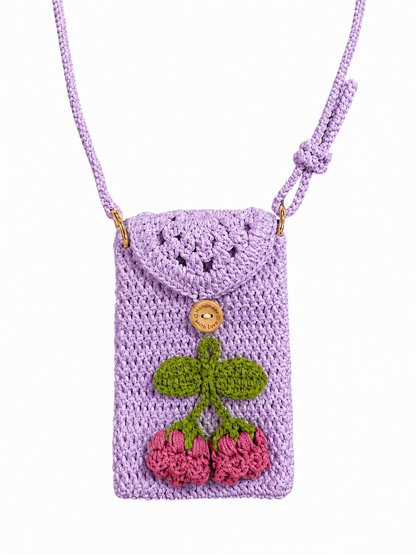 Cute Cherry Crochet Crossbody Bag for Women - Handmade Knit Mini Phone Purse