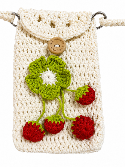 Handmade Crochet Strawberry Phone Bag