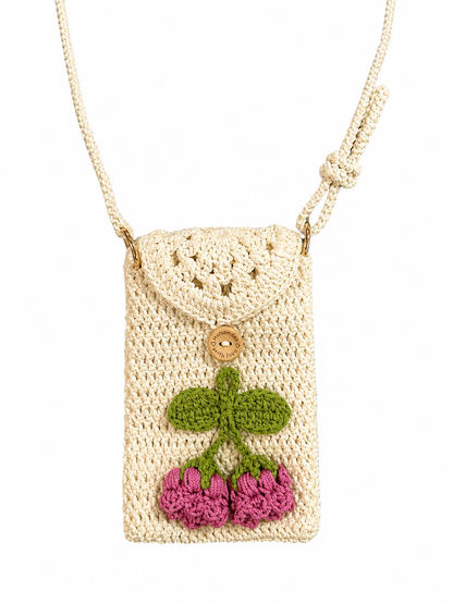 Cute Cherry Crochet Crossbody Bag for Women - Handmade Knit Mini Phone Purse