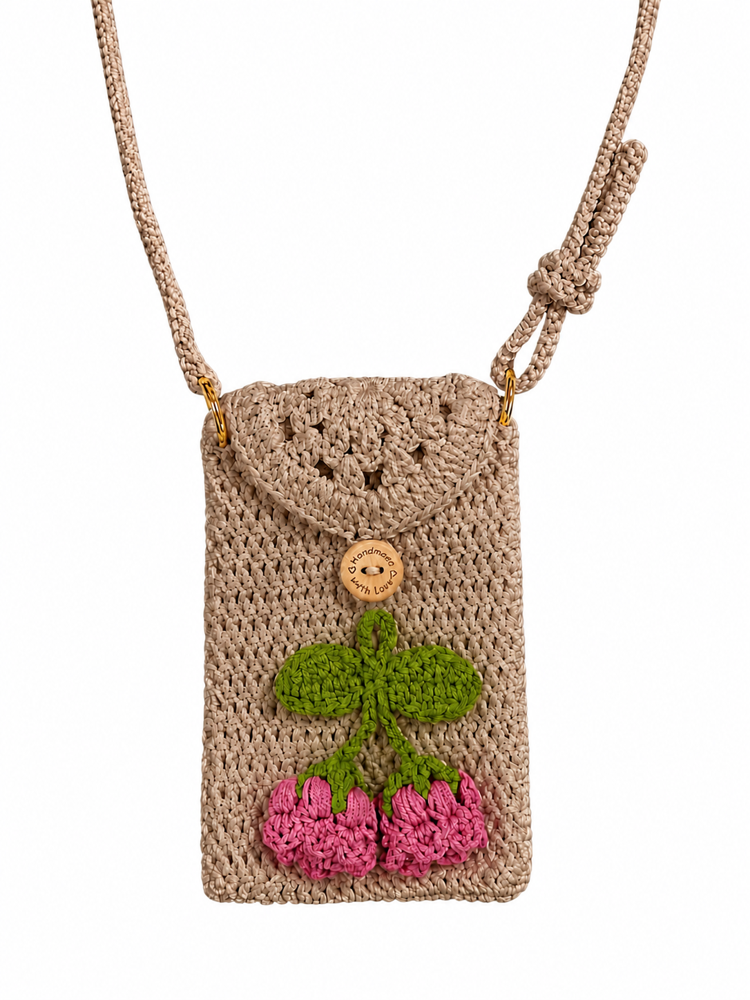 Cute Cherry Crochet Crossbody Bag for Women - Handmade Knit Mini Phone Purse