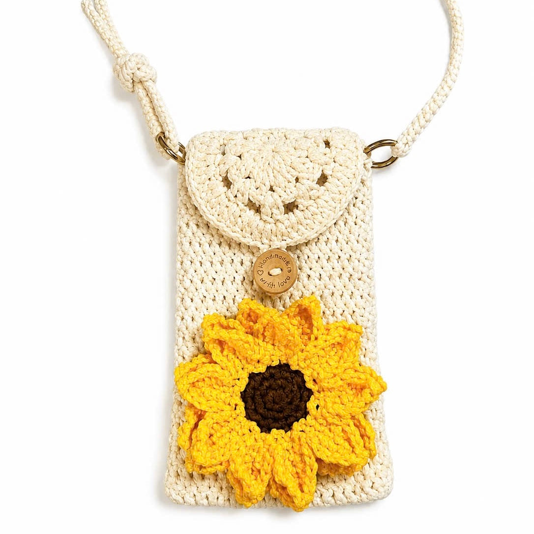 Personalized Sunflower Crochet Phone Crossbody Bag