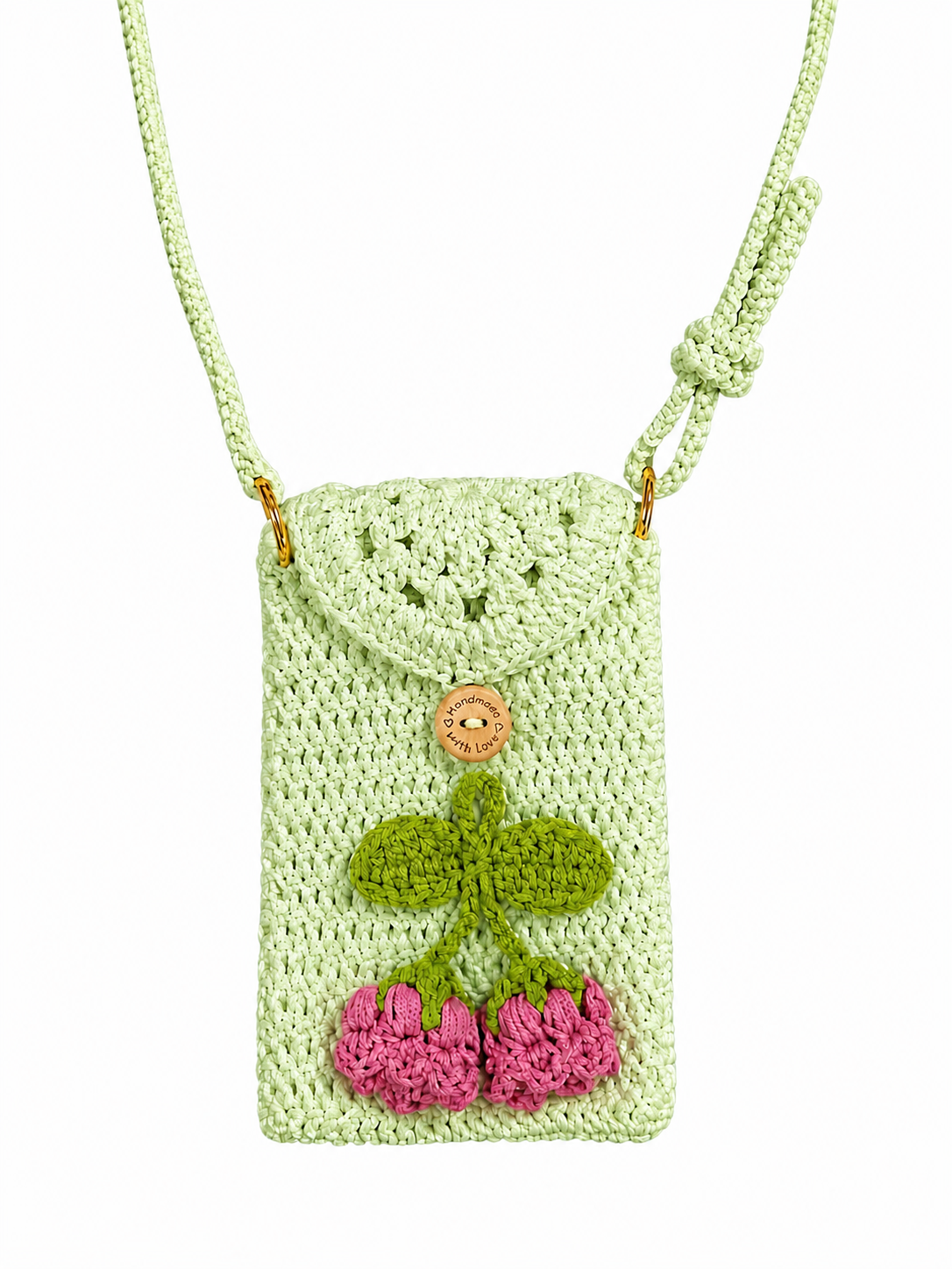 Cute Cherry Crochet Crossbody Bag for Women - Handmade Knit Mini Phone Purse