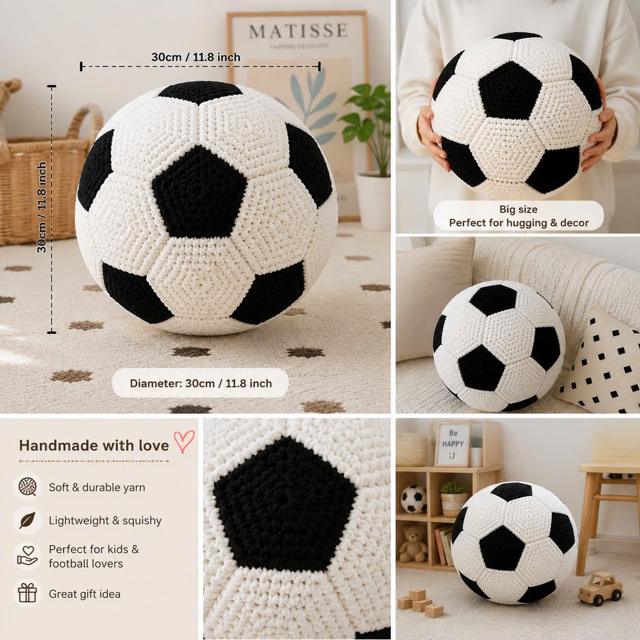Personalized Crochet Soccer Ball Pillow
