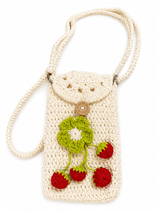 Handmade Crochet Strawberry Phone Bag