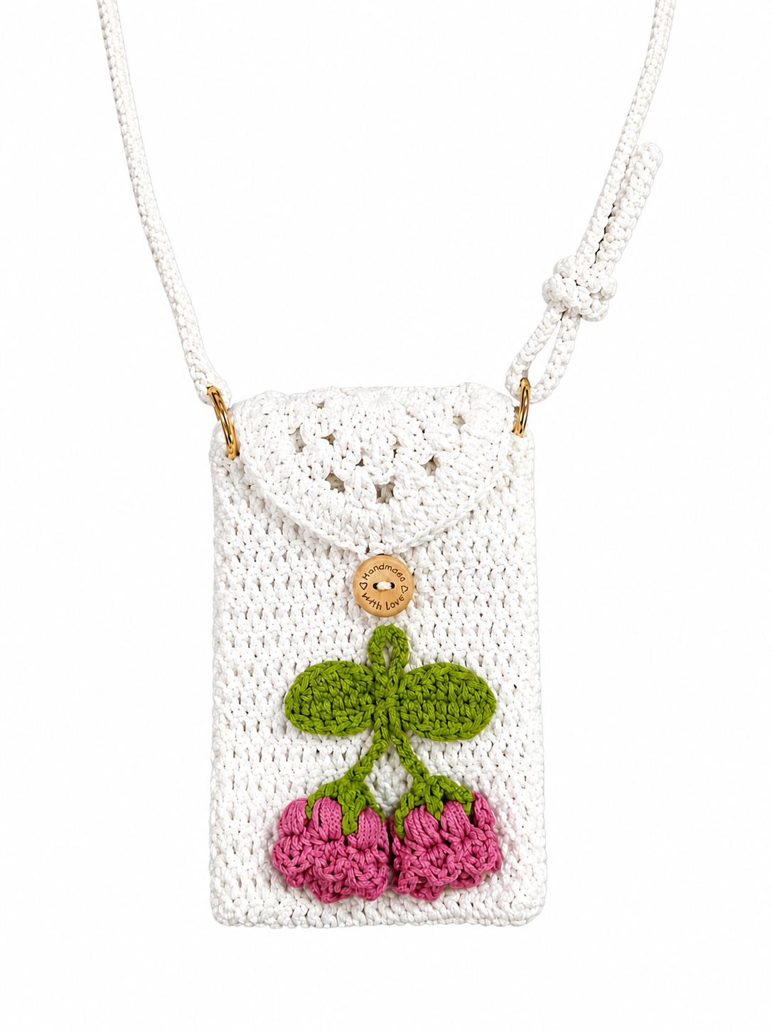 Cute Cherry Crochet Crossbody Bag for Women - Handmade Knit Mini Phone Purse