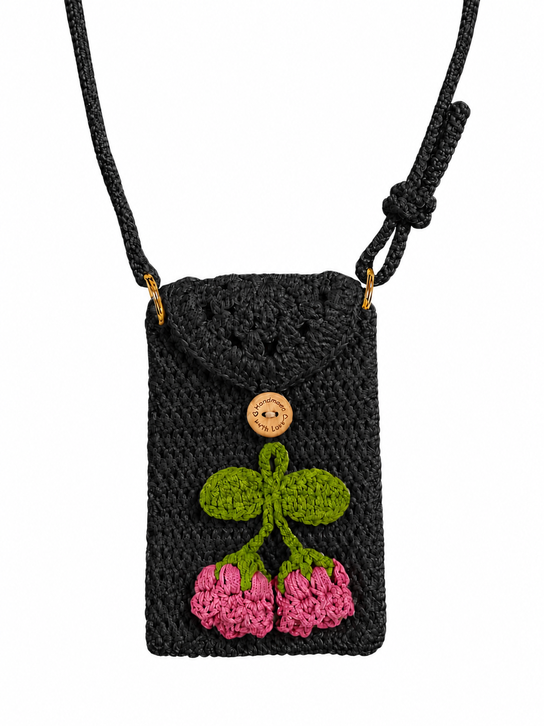 Cute Cherry Crochet Crossbody Bag for Women - Handmade Knit Mini Phone Purse