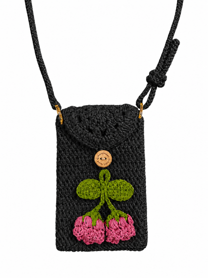 Cute Cherry Crochet Crossbody Bag for Women - Handmade Knit Mini Phone Purse