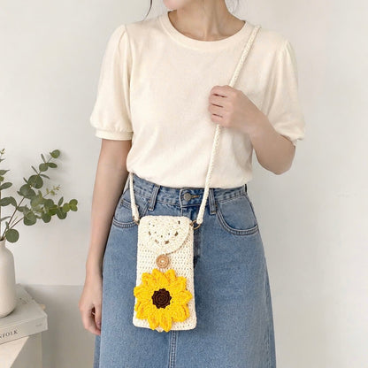 Personalized Sunflower Crochet Phone Crossbody Bag