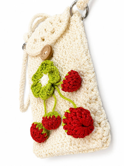 Handmade Crochet Strawberry Phone Bag