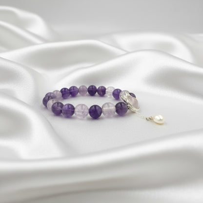 Amethyst - Morganite Cat Charm Bracelet