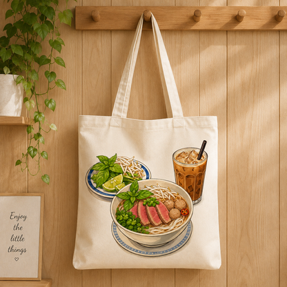 Vietnamese Pho Tote Bag, Vietnamese Coffee Canvas Tote