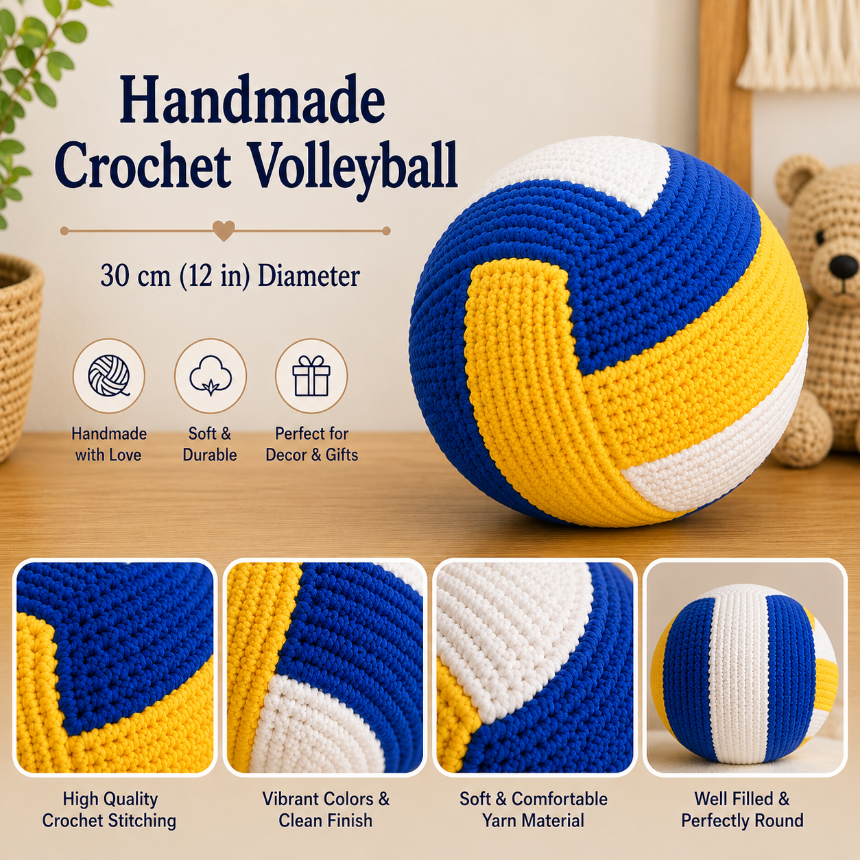 Handmade Crochet Volleyball – Personalized Plush Volleyball