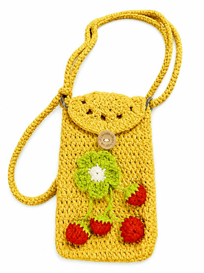 Handmade Crochet Strawberry Phone Bag