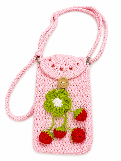 Handmade Crochet Strawberry Phone Bag