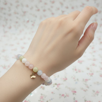 Morganite Bracele – Multi Color Gemstone Bracelet with Gold Butterfly Charm