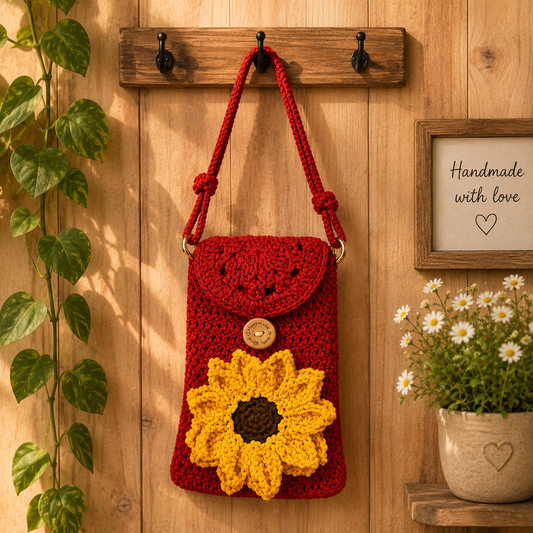 Personalized Sunflower Crochet Phone Crossbody Bag