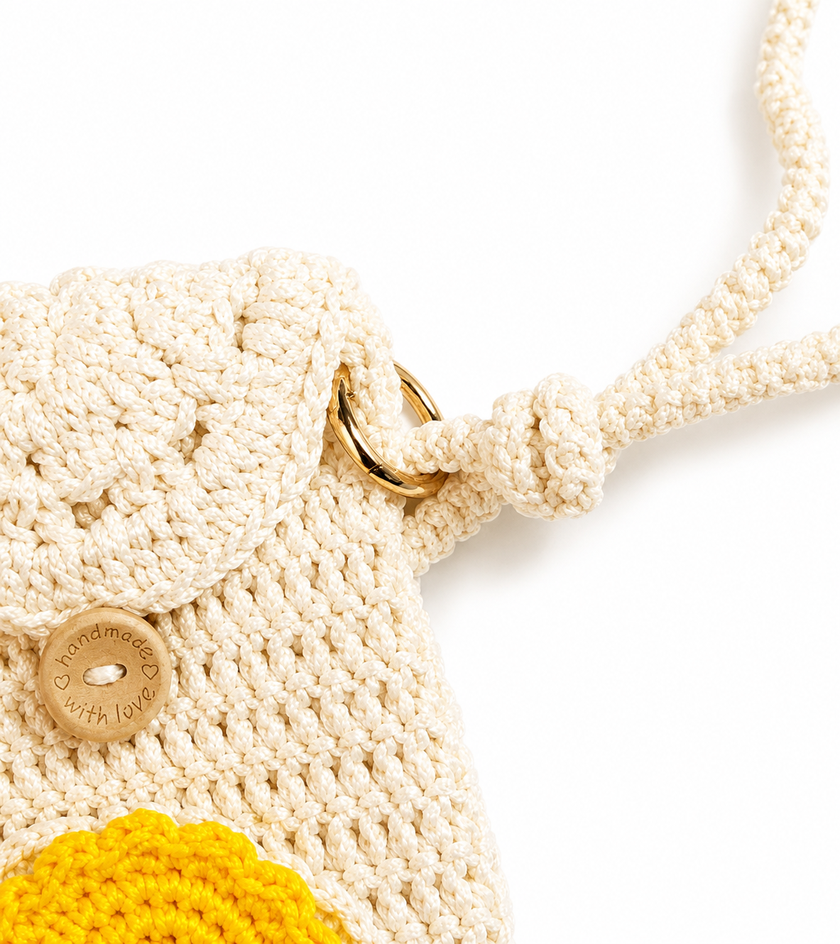 Crochet Smiley Crossbody Bag – Handmade Mini Phone Bag with Yellow Sun Charm