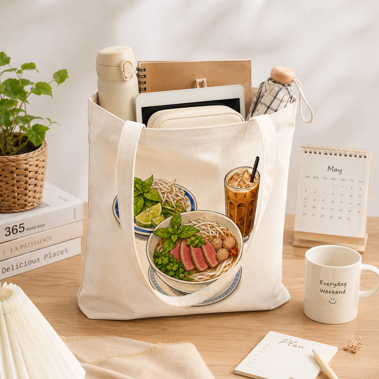 Vietnamese Pho Tote Bag, Vietnamese Coffee Canvas Tote