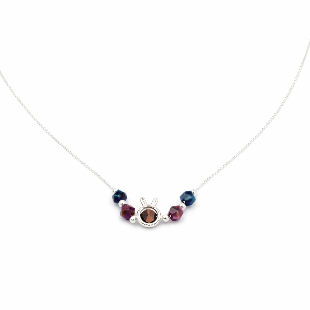 925 Silver Bunny Charm Necklace with Tiger’s Eye Gemstone | Cute Animal Pendant