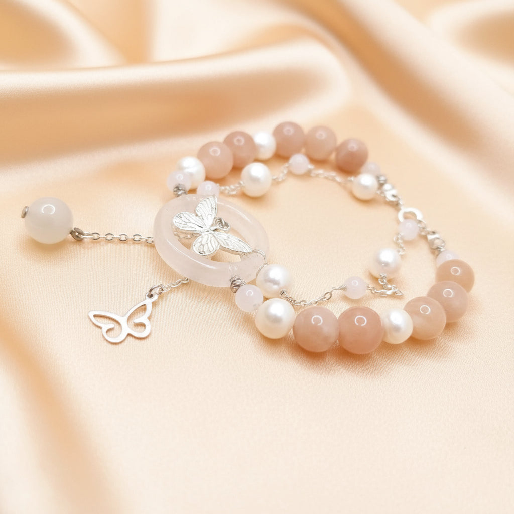 Sunstone And Natural Pearl Bracelet