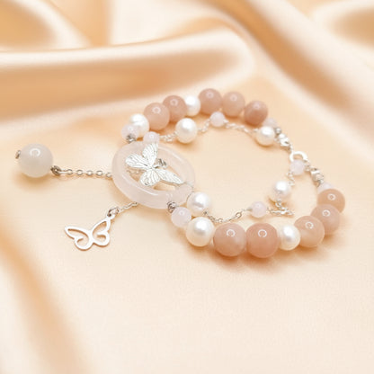 Sunstone And Natural Pearl Bracelet