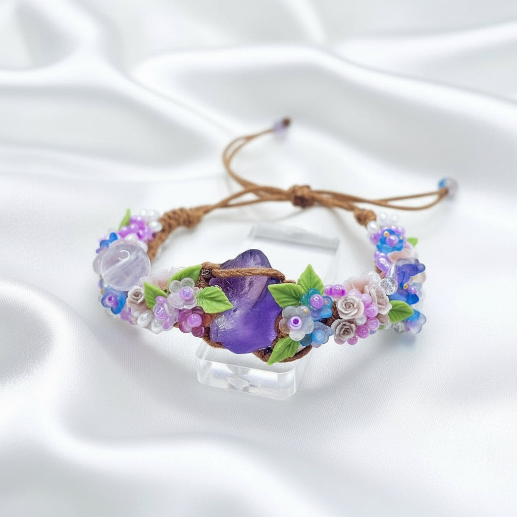 Flower and Raw Amethyst Bracelet