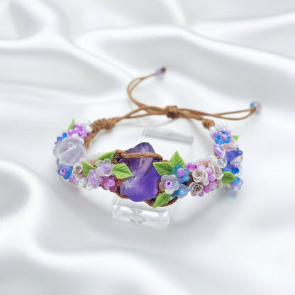 Flower and Raw Amethyst Bracelet