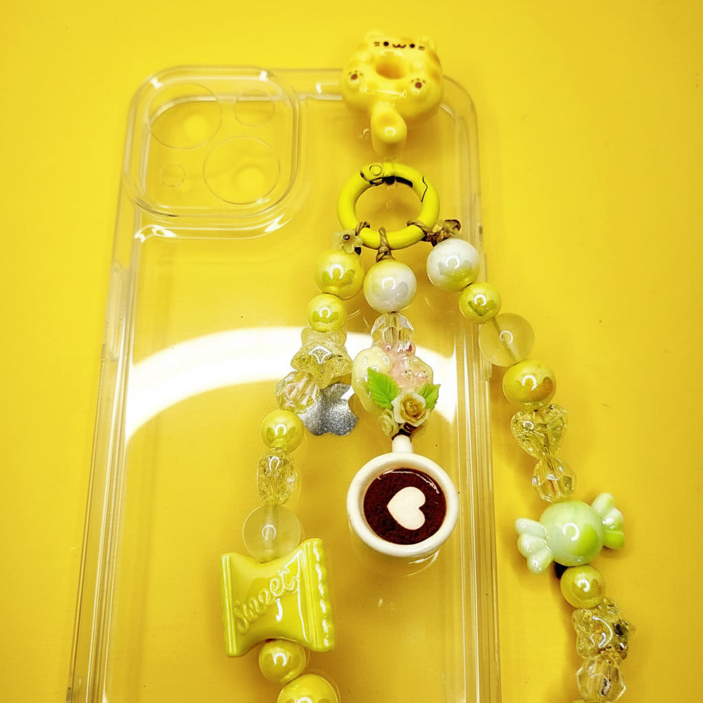Phone keychain With Case, Yellow Phone Keychain, Cute Cat Keychain