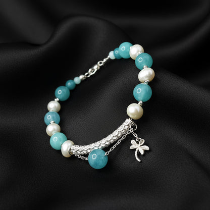 Amazonite and Freshwater Pearl Bracelet