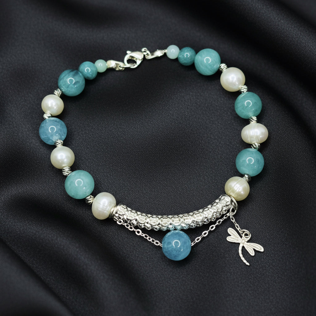 Amazonite and Freshwater Pearl Bracelet